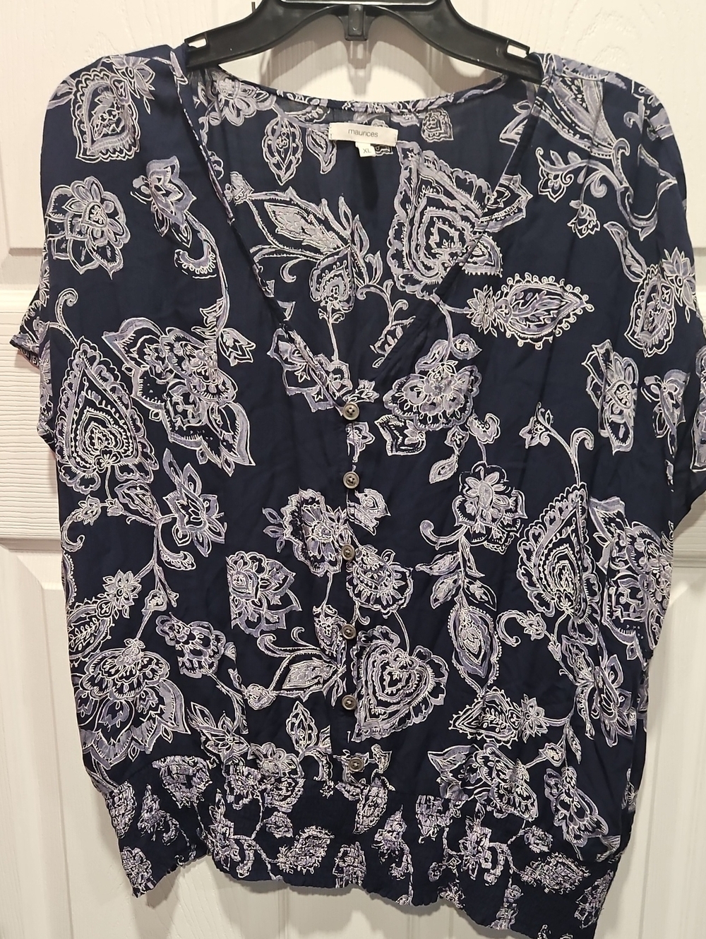 Maurices Navy and White Paisley Button-Front Blouse
